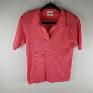 Women's Vintage Hooper Coral Pink Ribbed Short Sleeve Pullover Shirt Size XL